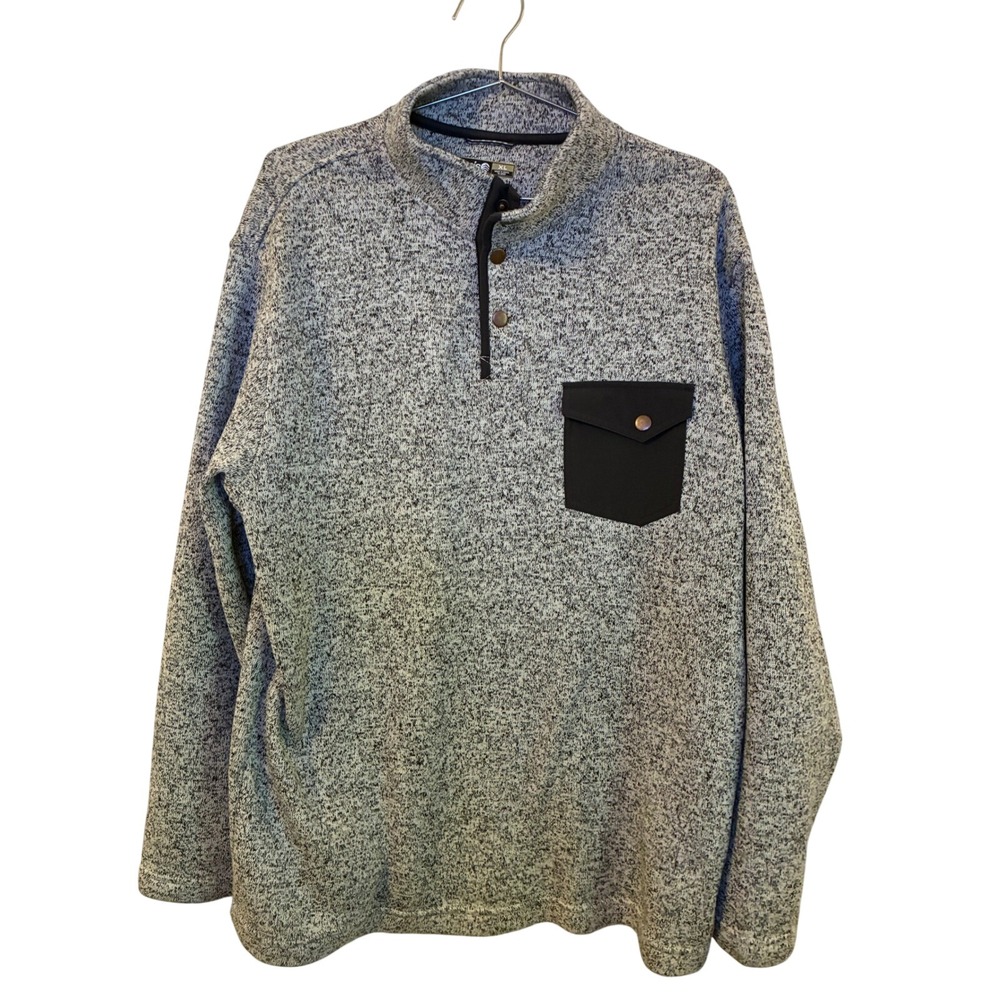 Solaris Mens XL Grey Marled Quarter Snap Pullover Sweater Fleece Chest Pocket
